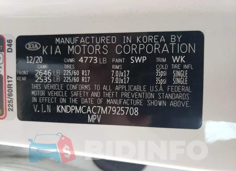 KNDPMCAC7M7925708 Photo# 14