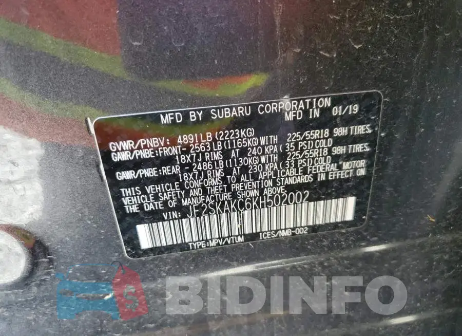 JF2SKAKC6KH502002 Photo# 12