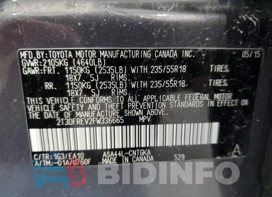 2T3DFREV2FW336665 Photo# 13