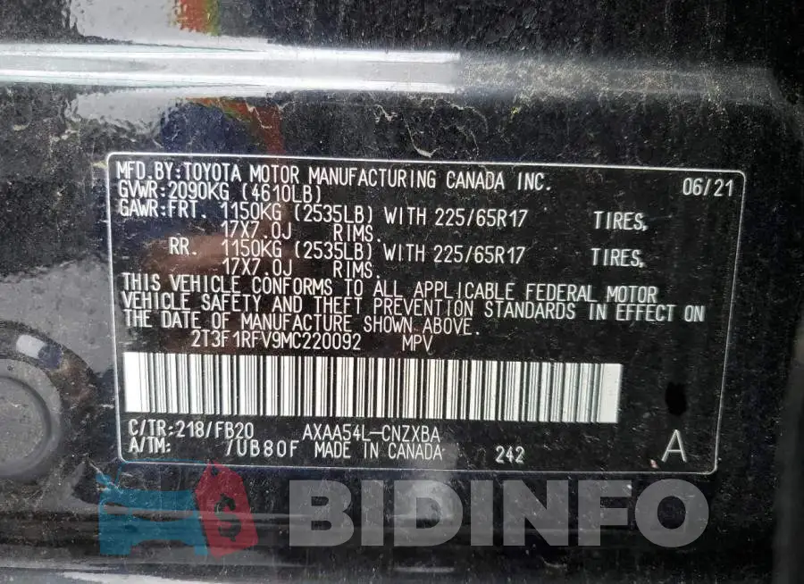 2T3F1RFV9MC220092 Photo# 12