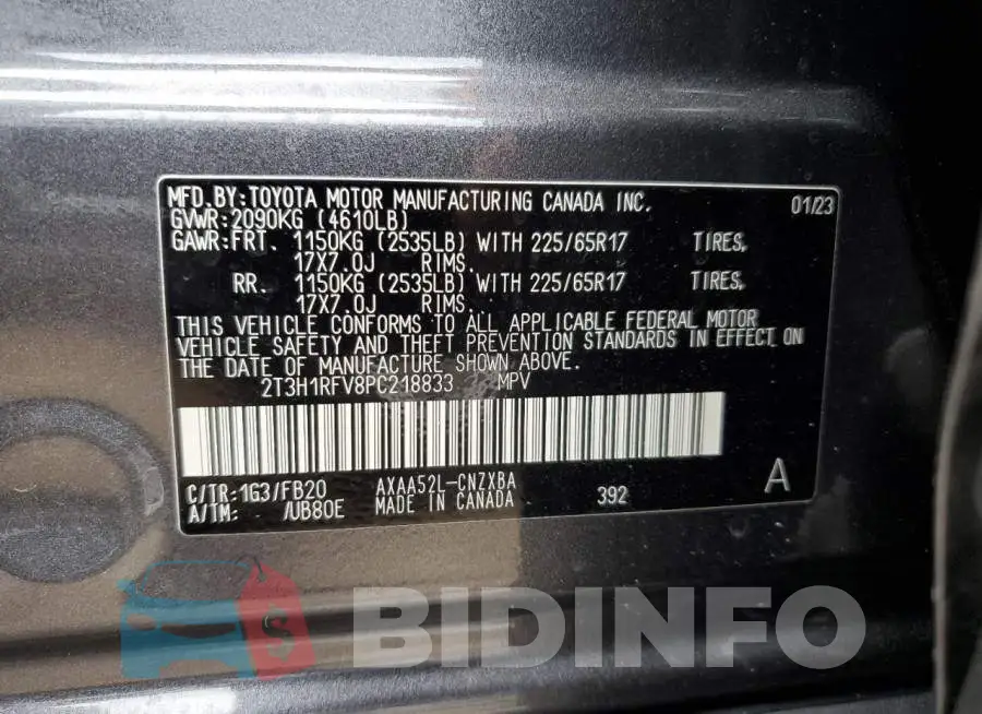 2T3H1RFV8PC218833 Photo# 13