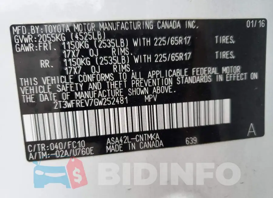 2T3WFREV7GW252481 Photo# 13