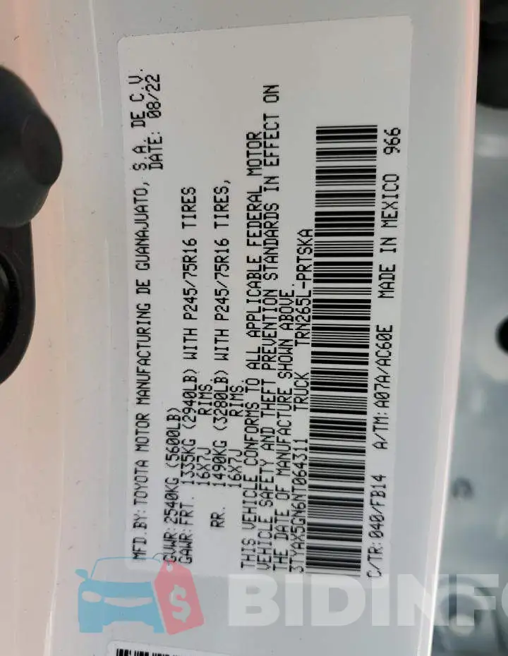 3TYAX5GN6NT064311 Photo# 12