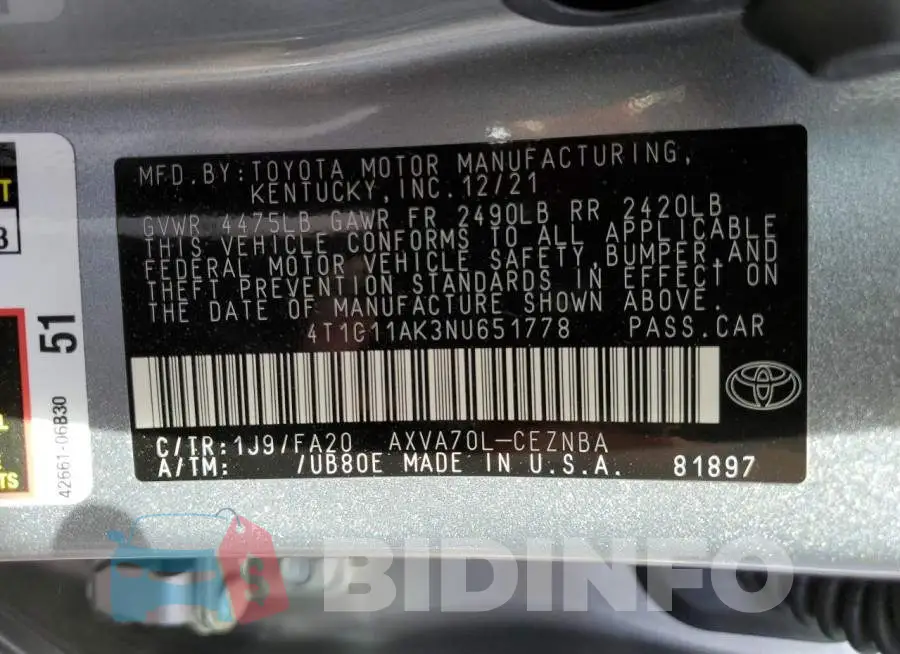 4T1C11AK3NU651778 Photo# 10