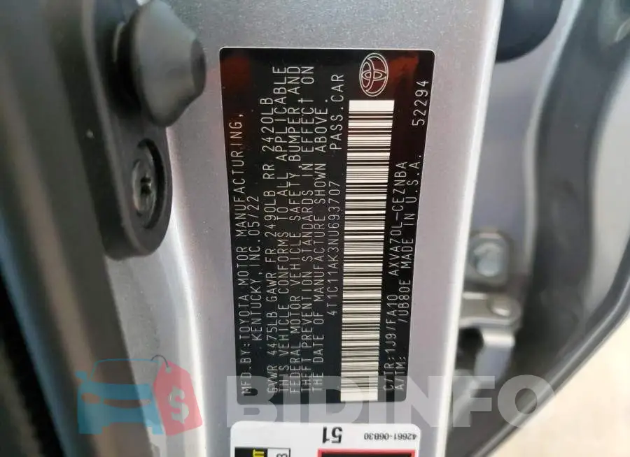 4T1C11AK3NU693707 Photo# 13