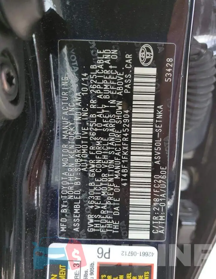 4T4BF1FKXFR452904 Photo# 12