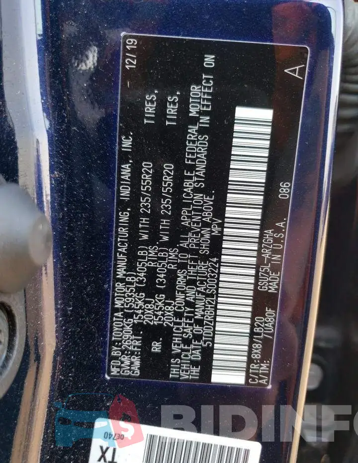 5TDDZRBH2LS003224 Photo# 13