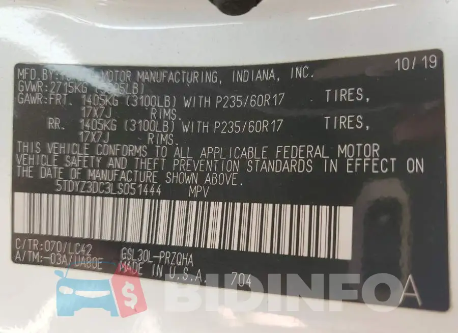 5TDYZ3DC3LS051444 Photo# 13