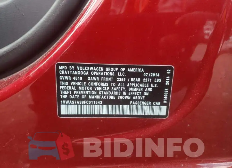 1VWAS7A38FC011543 Photo# 12