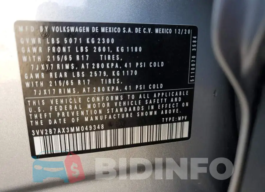 3VV2B7AX3MM049348 Photo# 13