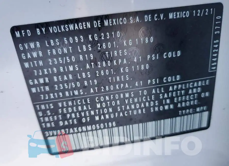 3VV8B7AX6NM050196 Photo# 14