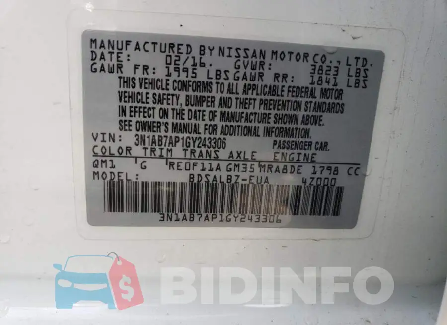 3N1AB7AP1GY243306 Photo# 12