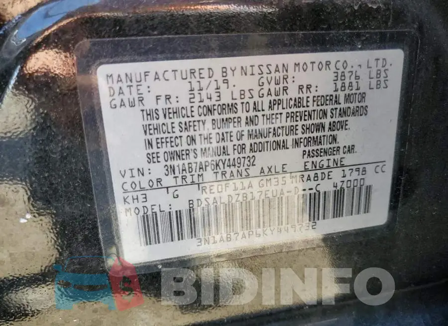 3N1AB7AP6KY449732 Photo# 13