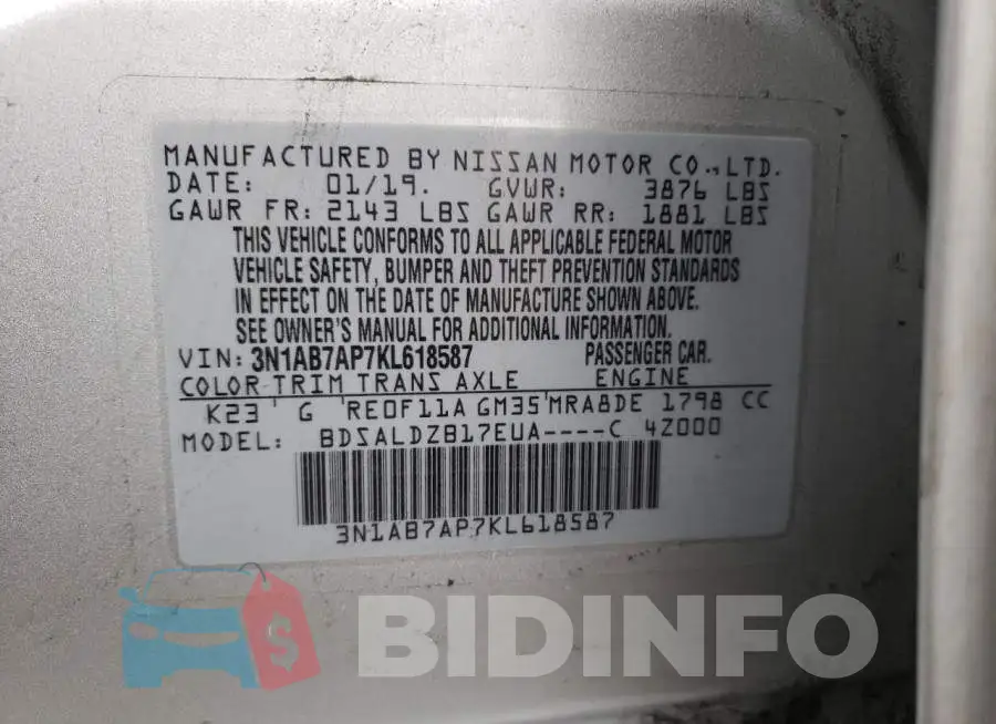 3N1AB7AP7KL618587 Photo# 12