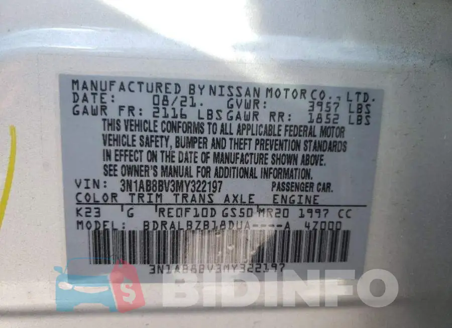 3N1AB8BV3MY322197 Photo# 13