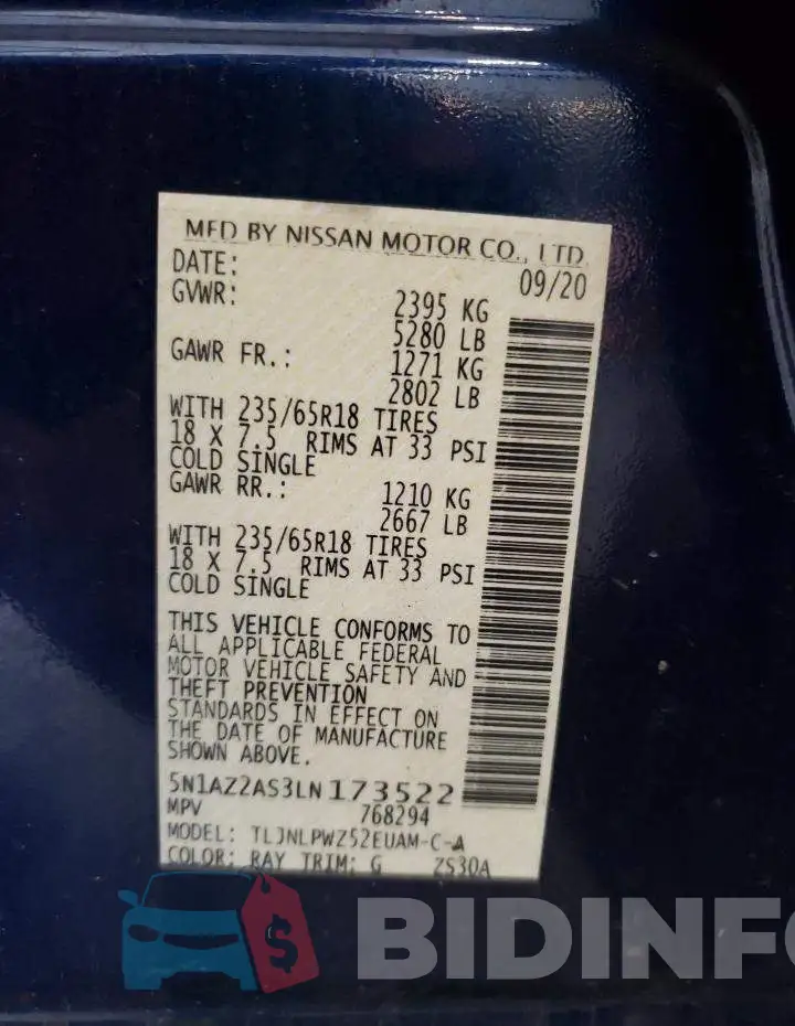 5N1AZ2AS3LN173522 Photo# 12
