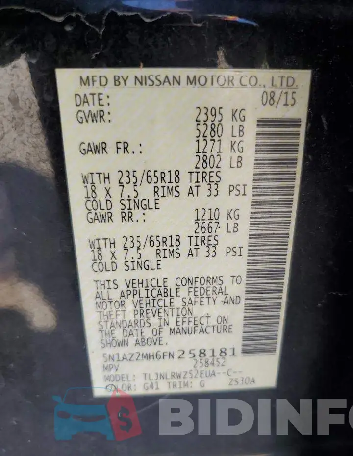5N1AZ2MH6FN258181 Photo# 13