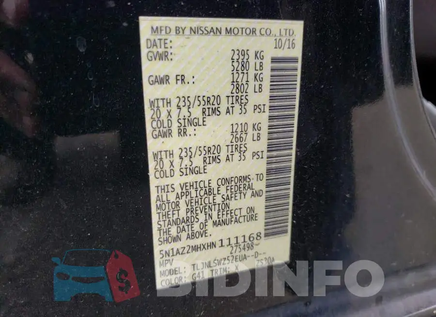 5N1AZ2MHXHN111168 Photo# 13