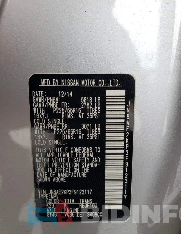 JN8AE2KP3F9123117 Photo# 13