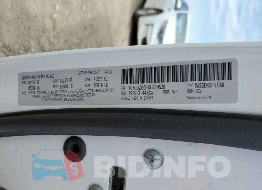 2C3CDZGG4KH729520 Photo# 13