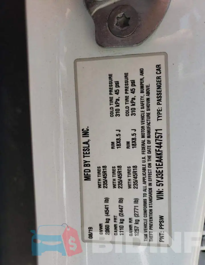 5YJ3E1EA4KF447571 Photo# 12