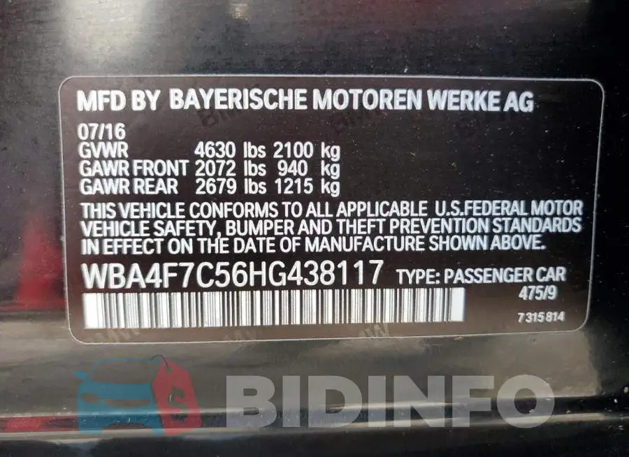 WBA4F7C56HG438117 Photo# 12