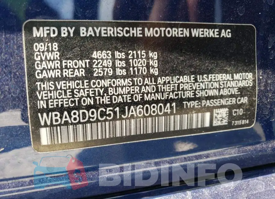 WBA8D9C51JA608041 Photo# 13