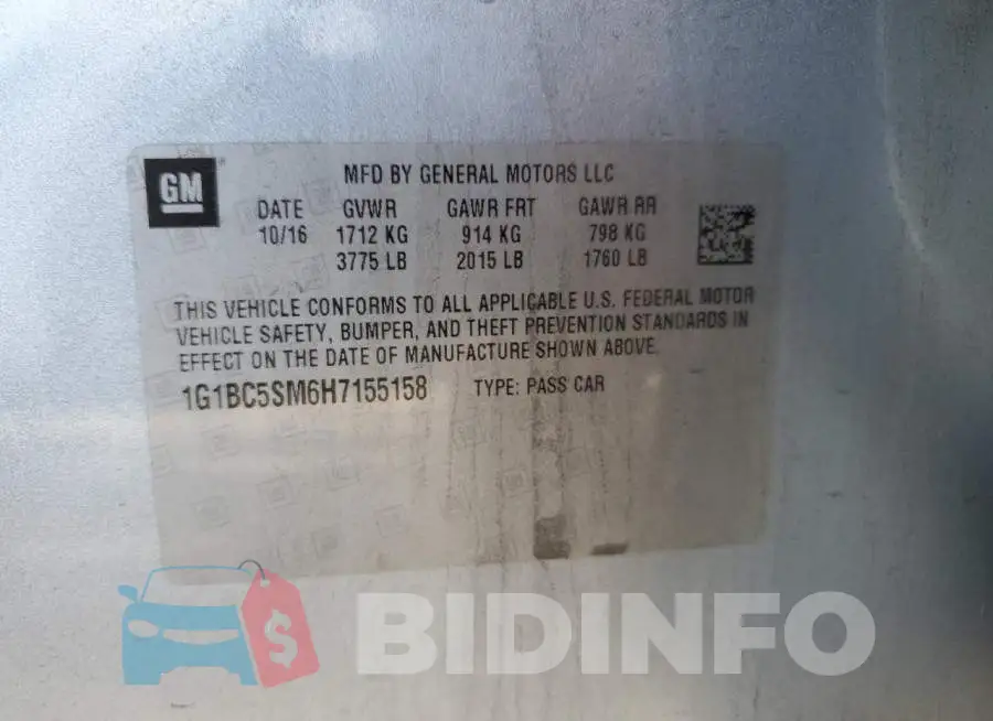 1G1BC5SM6H7155158 Photo# 12