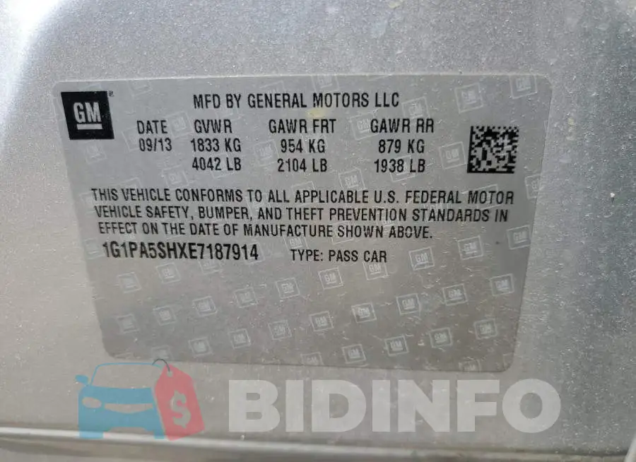1G1PA5SHXE7187914 Photo# 12