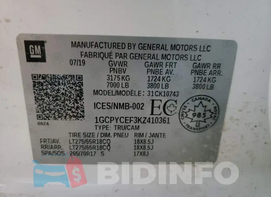 1GCPYCEF3KZ410361 Photo# 12