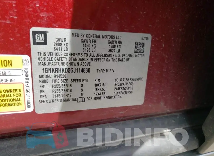 1GNKRHKD5GJ114830 Photo# 13