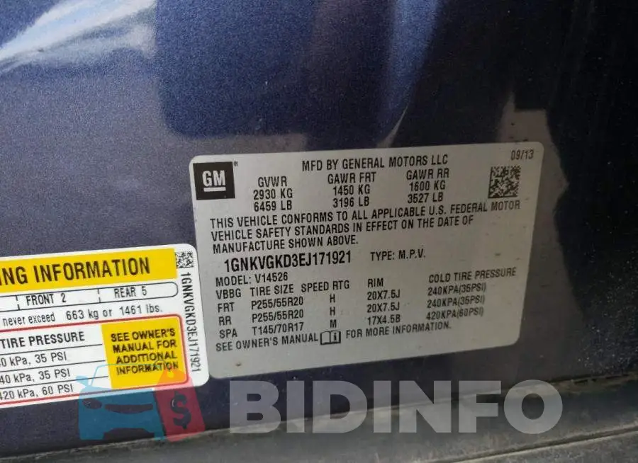 1GNKVGKD3EJ171921 Photo# 12
