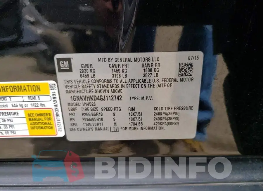 1GNKVHKD4GJ112742 Photo# 13