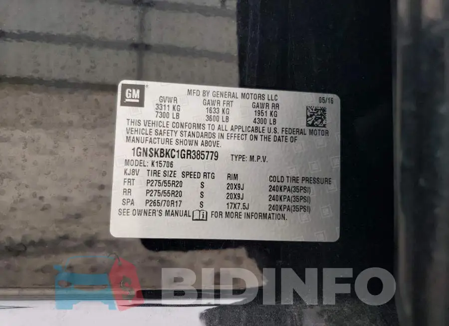 1GNSKBKC1GR385779 Photo# 13