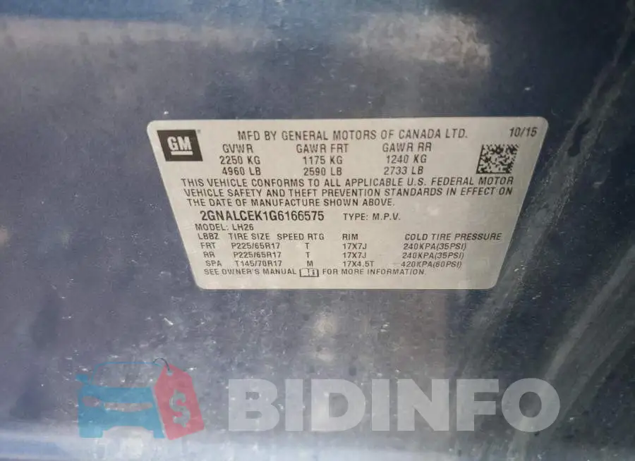 2GNALCEK1G6166575 Photo# 12