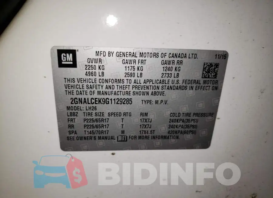 2GNALCEK9G1129285 Photo# 12