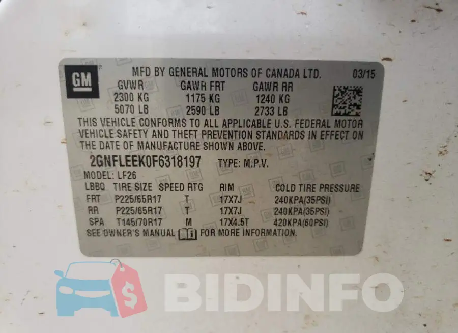 2GNFLEEK0F6318197 Photo# 12