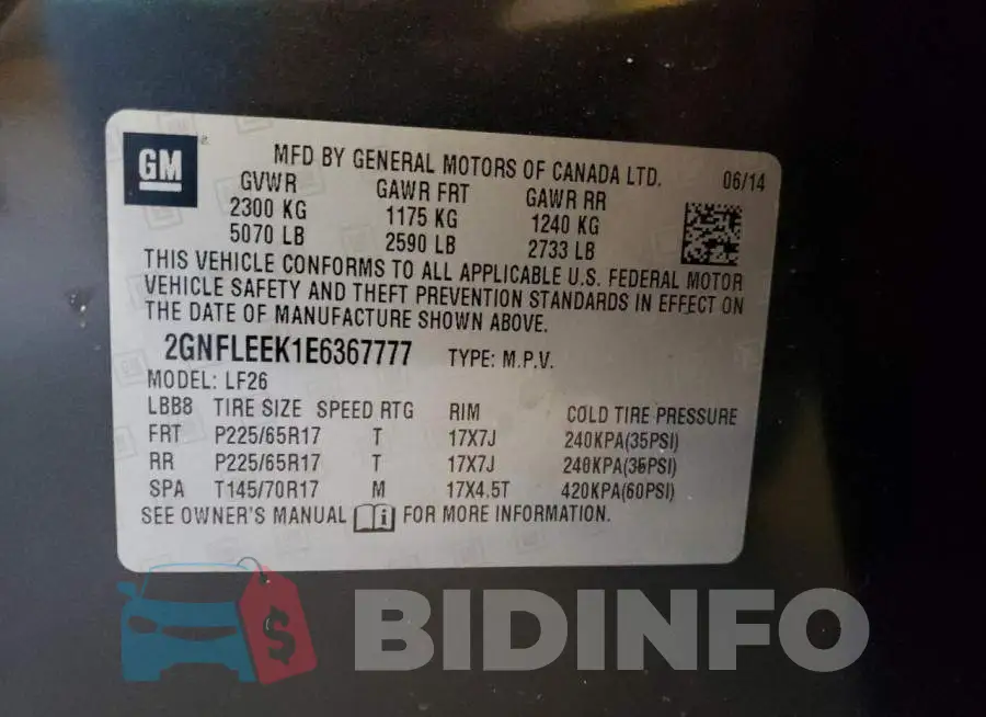 2GNFLEEK1E6367777 Photo# 12