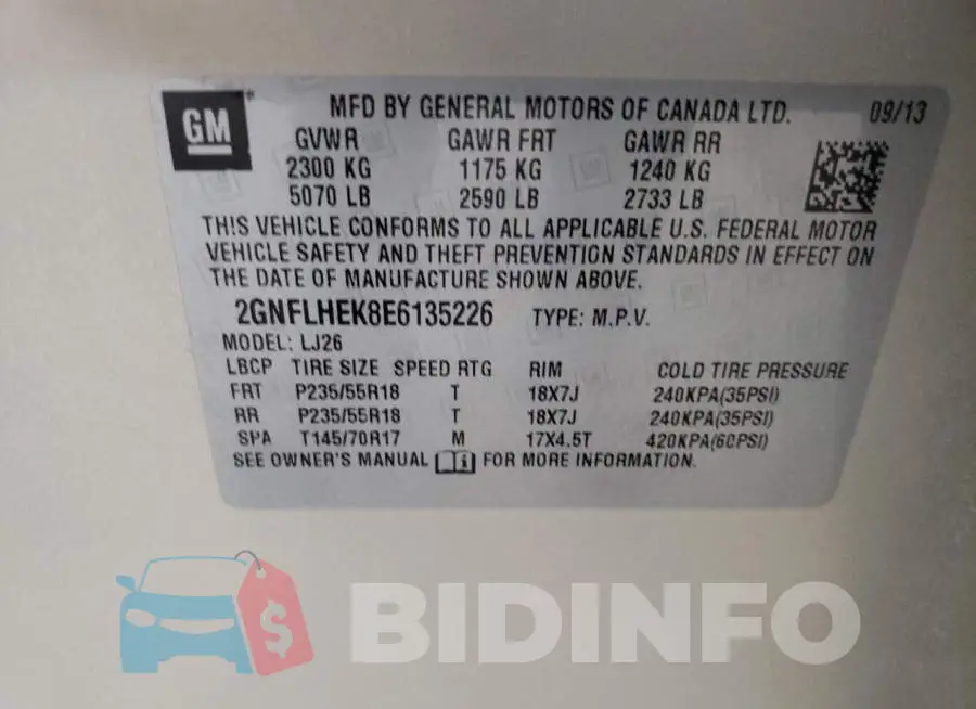 2GNFLHEK8E6135226 Photo# 13
