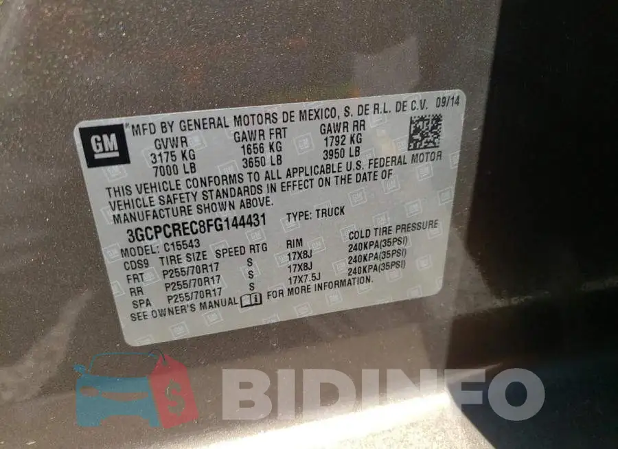 3GCPCREC8FG144431 Photo# 12