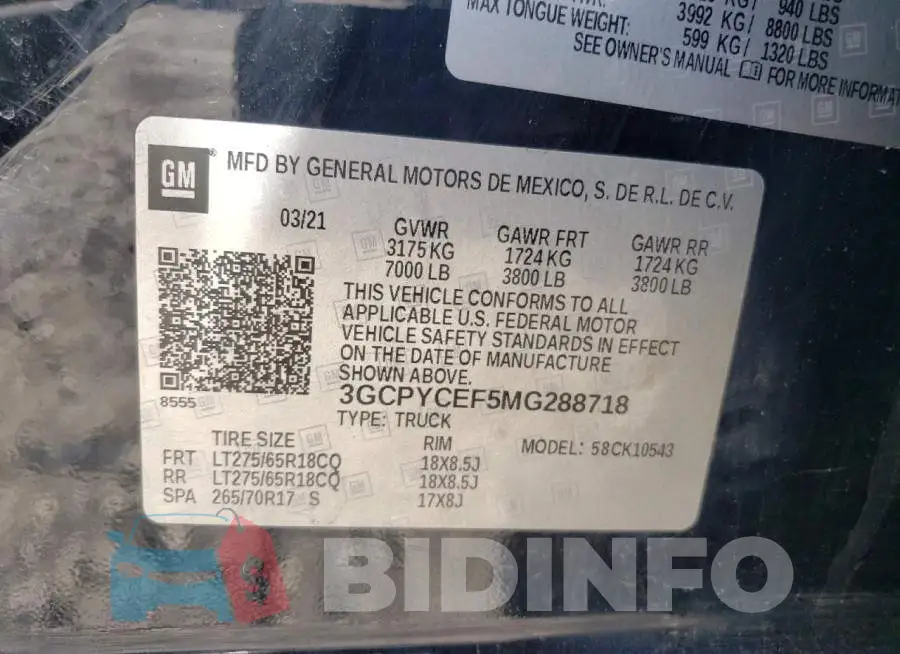 3GCPYCEF5MG288718 Photo# 13