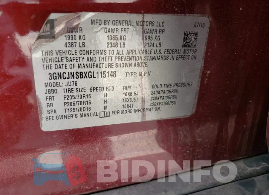 3GNCJNSBXGL115148 Photo# 14