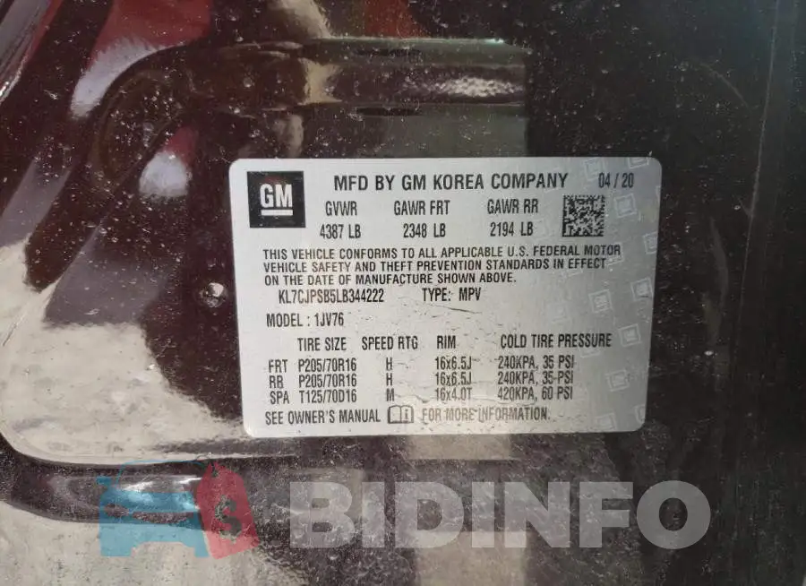 KL7CJPSB5LB344222 Photo# 13