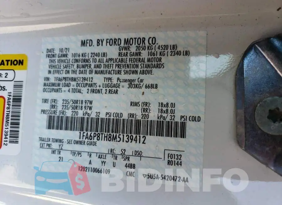 1FA6P8TH8M5139412 Photo# 12