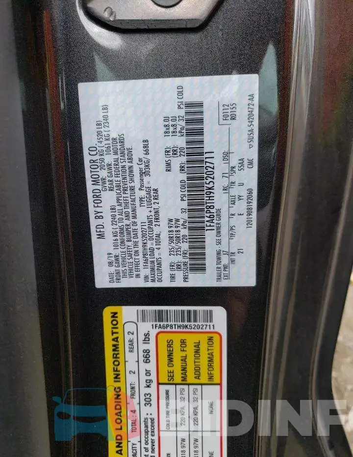1FA6P8TH9K5202711 Photo# 12