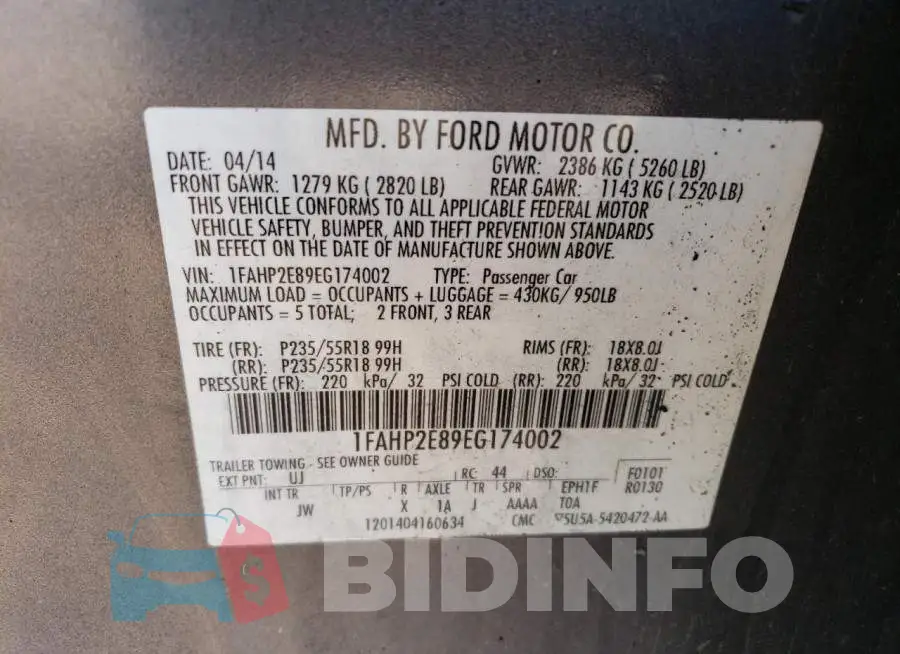 1FAHP2E89EG174002 Photo# 12
