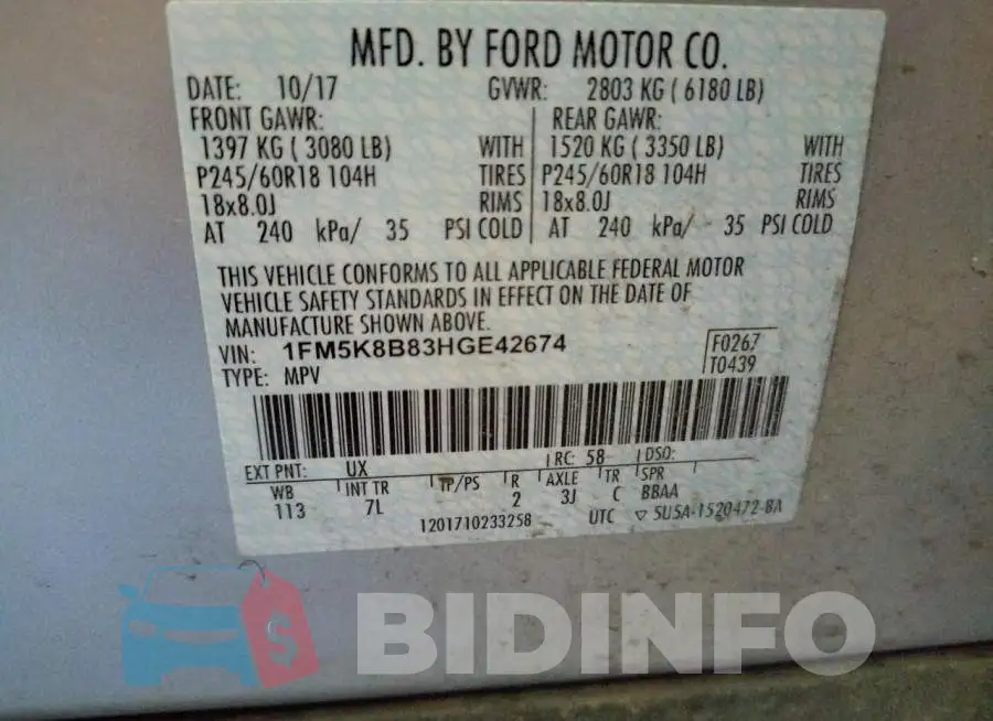 1FM5K8B83HGE42674 Photo# 13