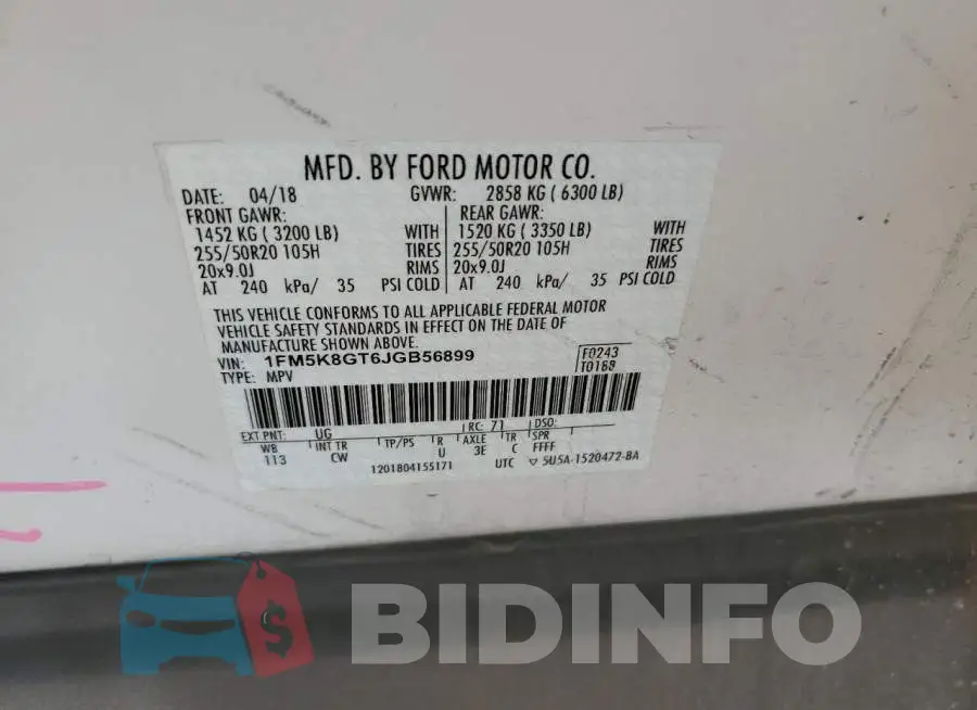 1FM5K8GT6JGB56899 Photo# 13