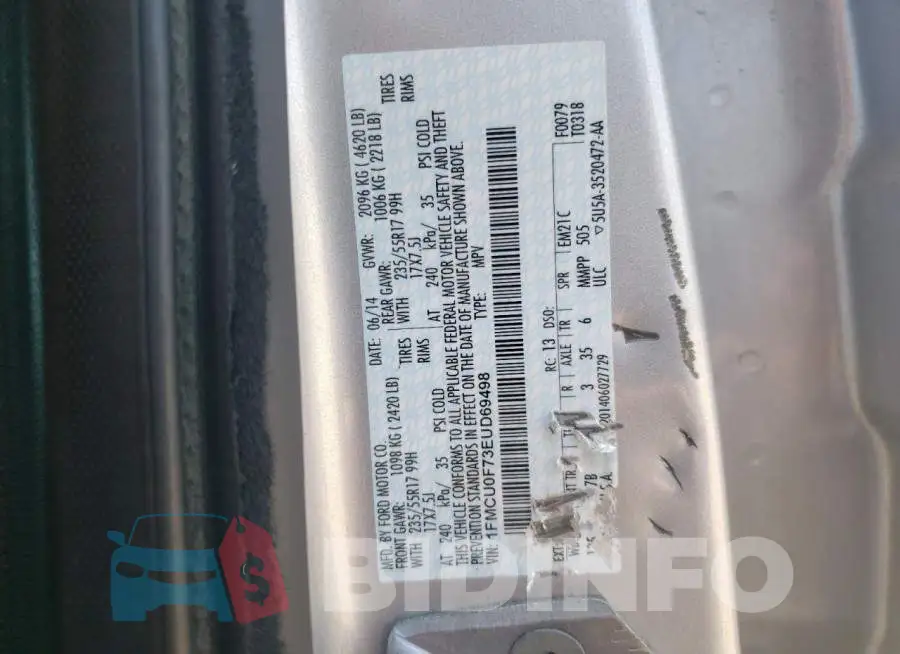 1FMCU0F73EUD69498 Photo# 12