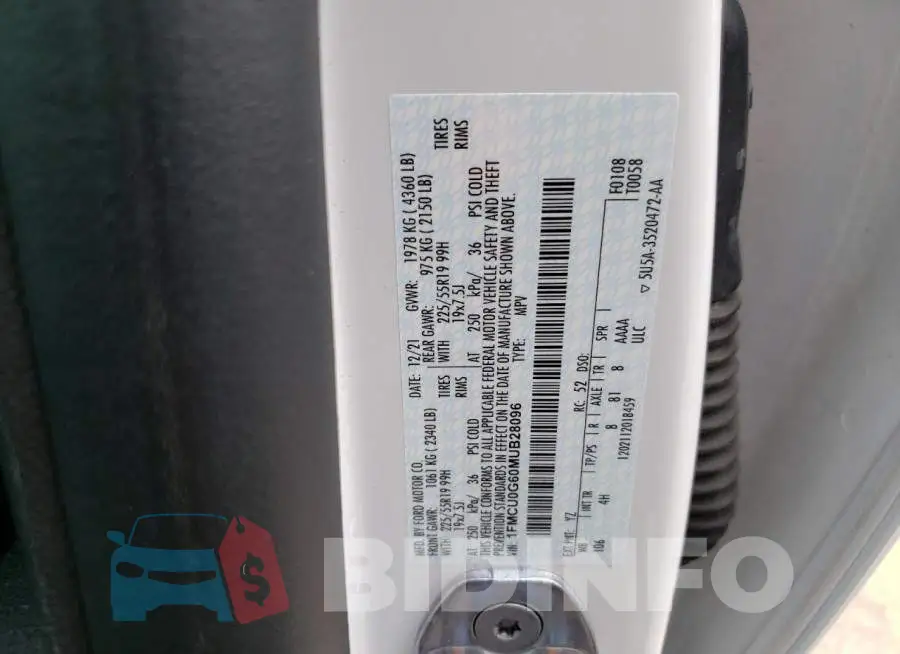 1FMCU0G60MUB28096 Photo# 12